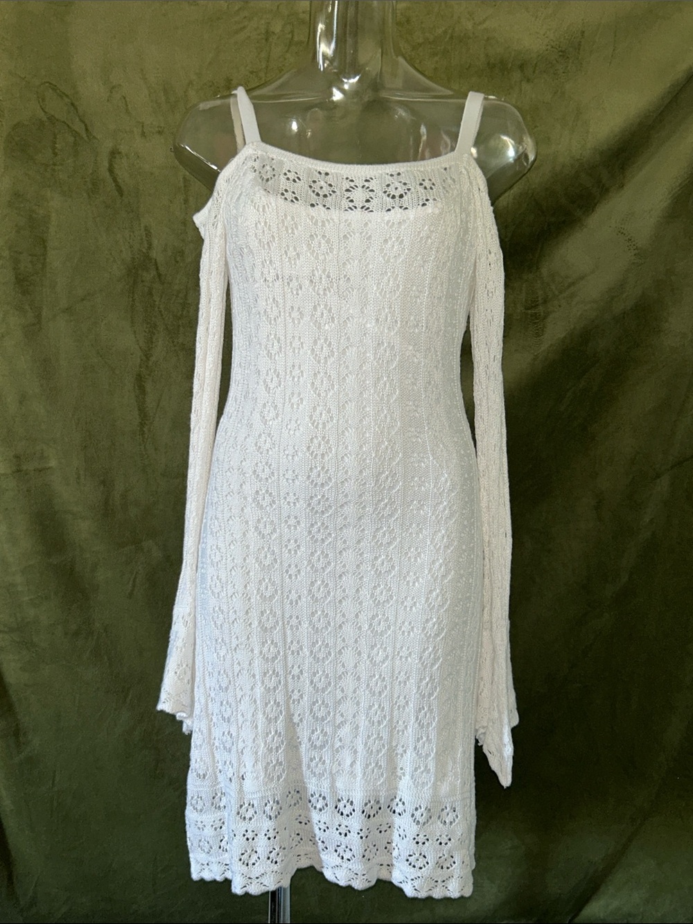 VENUS White Crochet Cold-Shoulder Knit Dress